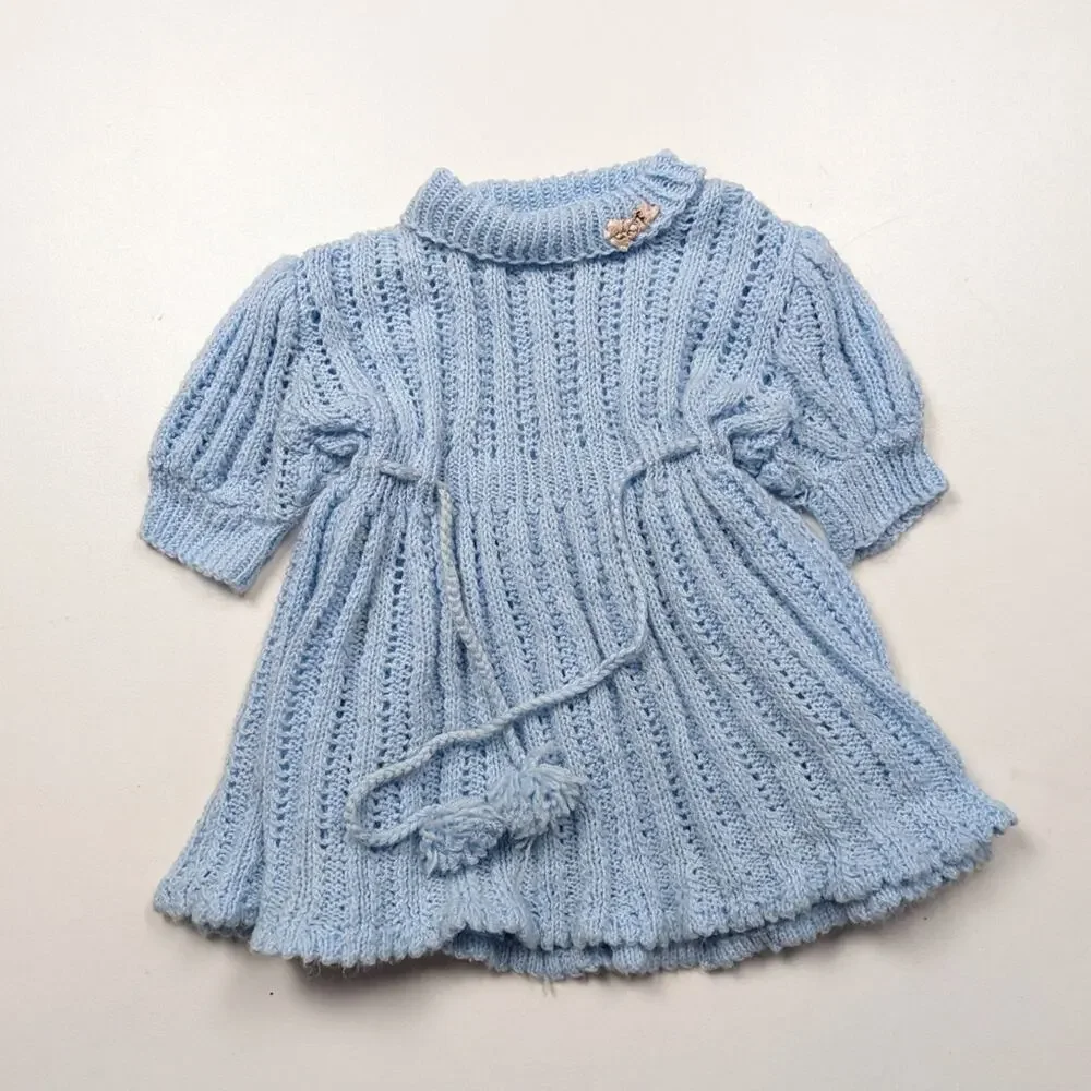 Vintage Handmade Dress Girls Size 18m Sweater Twirly Short Sleeve